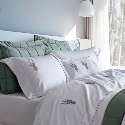 Jogo de Cama Solteiro 300 Fios Lavanda - Marken Fassi Branco/Lilás