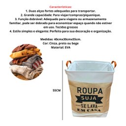 Cesto de Roupa Suja Dobrável Organizador Lavanderia com Alça - 4