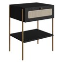 Ver imagem 1 de Mesa Cabeceira 1 Gaveta Oslo Artesano 48 Cm (largura) Mdp Nero Palha Sintética Bege Pé Metal