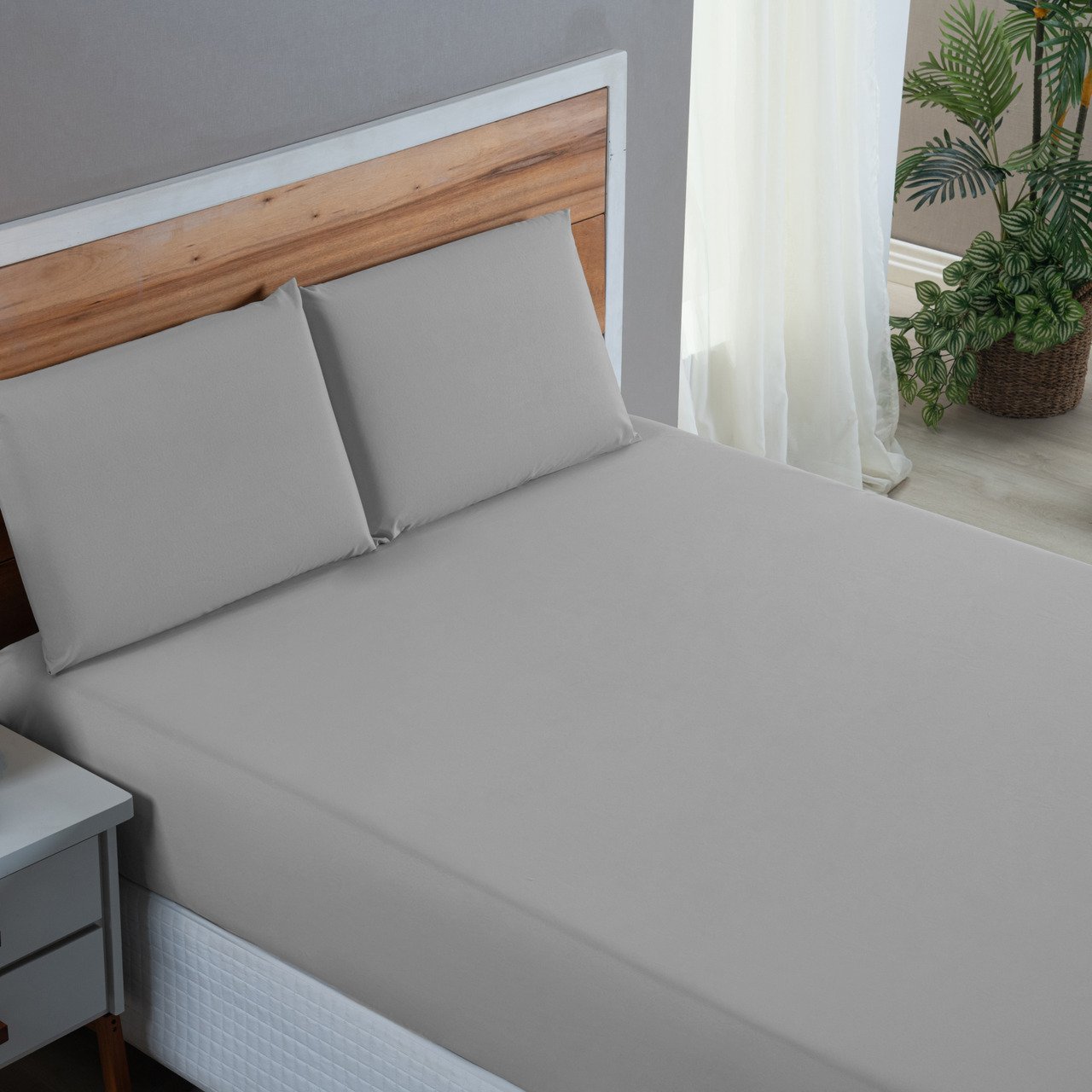 Kit Conjunto Lençol Casal com Fronhas 4 Peças Roupa de Cama Box 200 Fios Algodão:cinza - 2