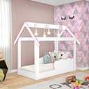 Ver imagem 1 de Cama Montessoriana Infantil Montessoriana DJD Móveis MC060 Formato Casinha Branca/Rosa