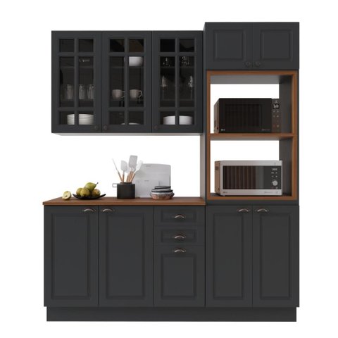 Armário de Cozinha Modulada Compacta Fidelitá Nara 100% MDF 3 Peças 190cm 10 Portas 2 Gavetas com
