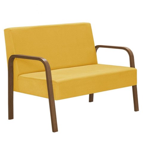 Poltrona 2 Lugaress Jade Braço Madeira Suede Amarelo