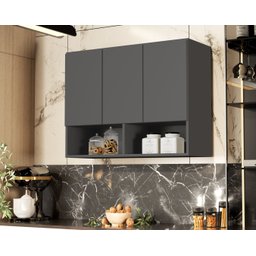 Armario Aéreo Organizador Multiuso Quarto Sala Bela 3 Portas:Cinza - 3