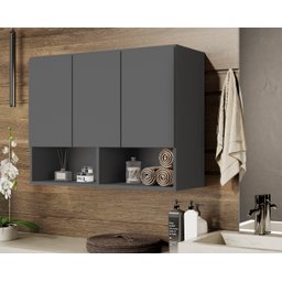 Armario Aéreo Organizador Multiuso Quarto Sala Bela 3 Portas:Cinza - 4