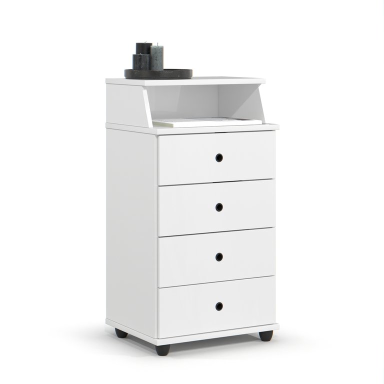 Mesa de Cabeceira 4 Gavetas com Nicho Luxo Ii New:branco