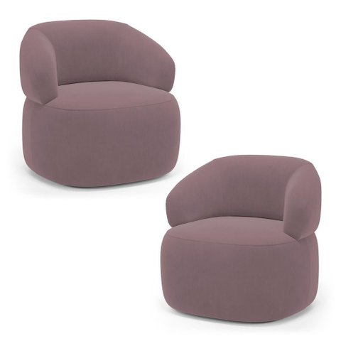 Kit 02 Poltronas Orgânicas Giratória Living Glee Veludo Rosê - Desk Design