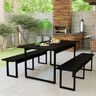 Conjunto de Mesa Retangular com 2 Bancos Base de Ferro Estilo Industrial:preto - 1