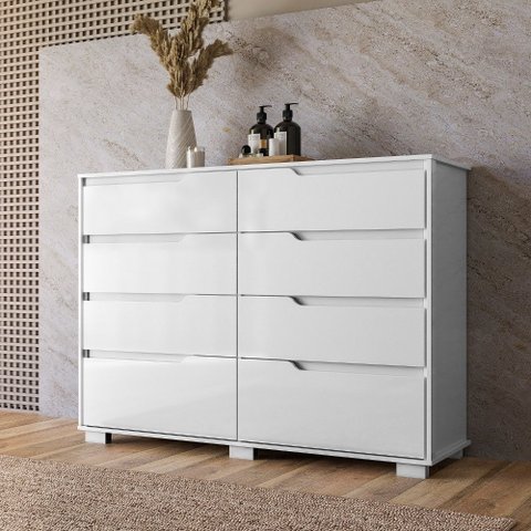 Cômoda Georgia com 08 Gavetas Branco Moval