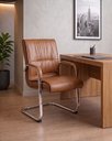 Ver imagem 1 de Cadeira Office Base Fixa em Aço Cromado e Couro Ecologico Austin Marrom/Caramelo