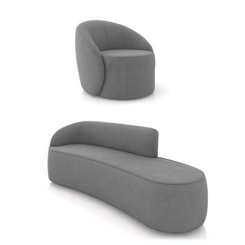 Sofá 4 Lugares Orgânico 220cm Morgan e Poltrona Lua Suede Grafite D03 - D'Rossi