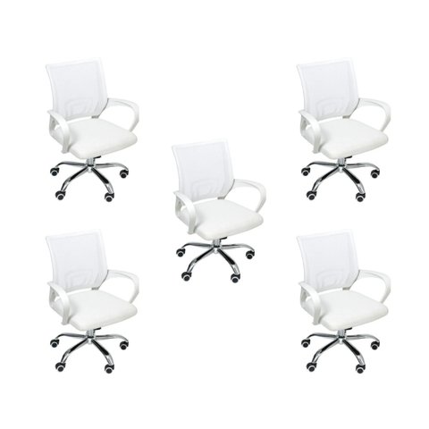 Kit 5 Cadeiras de Escritório Begonia Mesh Ergonômico Branco + E-book