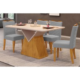 Sala de Jantar Completa Argo Tampo Madeirado C/ Vidro Curvo 136x90cm e 4 Cadeiras Julia Cedro/off - 1 Sala de Jantar Completa Argo Tampo Madeirado C/ Vidro Curvo 136x90cm e 4 Cadeiras Julia Cedro/off - 1