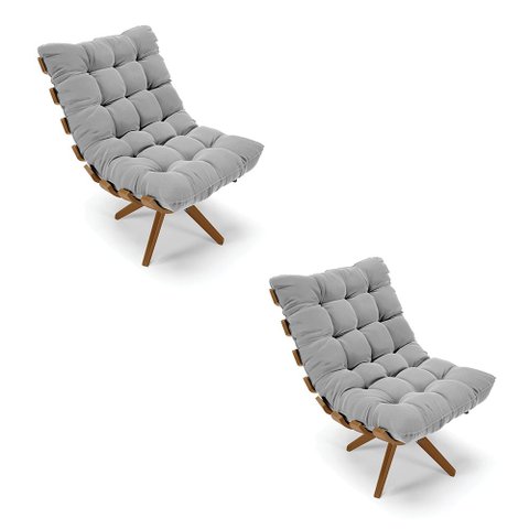 Kit 02 Poltronas Giratória Costela Suede Cinza Base Madeira Ma25 - D’Rossi
