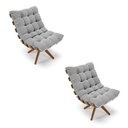 Ver imagem 1 de Kit 02 Poltronas Giratória Costela Suede Cinza Base Madeira Ma25 - D’Rossi
