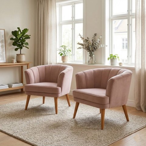 Conjunto 2 Poltronas Estofada para Sala de Estar Aconchegante Tecido Veludo Pés de Madeira