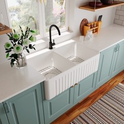 Cuba Evier Cozinha em Porcelana Estilo Fazenda Farm Sink Dupla 84x46x25 - 6