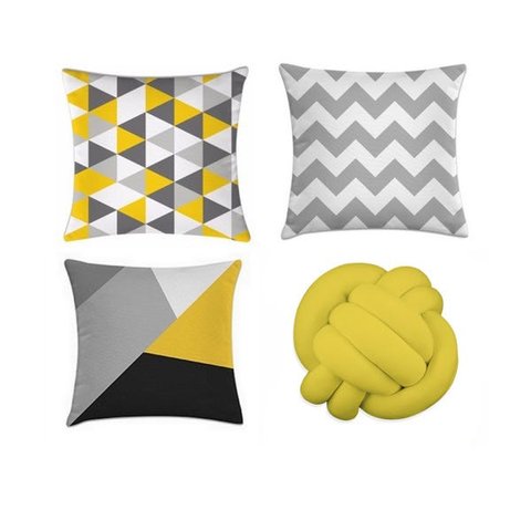 kit 3 capas de almofadas geométrica amarelo + 1 almofada de