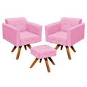Ver imagem 3 de Kit 02 Poltronas Elisa e 01 Puff Suede Rosa Bebê