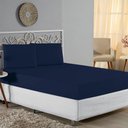 Ver imagem 1 de Jogo de Cama Casal Viúva Nobre 3 Peças Malha 100% Algodão - Azul-marinho