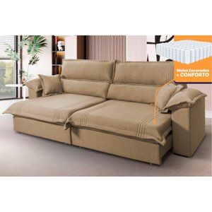 Sofá Retrátil Reclinável 2,30m Nivus Bege c/ Molas Ensacadas - King House