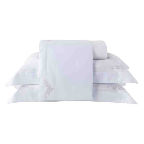Jogo de Cama King Bordados Madrid Branco/prata Kacyumara