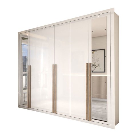 Guarda-roupa Casal Severo Gold 6 Portas 6 Gavetas com Espelho Branco - Panorama Móveis