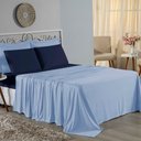 Ver imagem 1 de Jogo de Cama King Nobre 4 Peças Lençol com Elástico de 30cm de Altura Malha 100% Algodão - Azul-