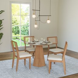 Mesa de Jantar 4 Lugares Redonda com Pé Hexagonal Lisboa Off White/freijó - Dalla Costa - 2