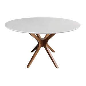 Mesa de Jantar Redonda Gávea Laca Branca com Vidro 120cm Amêndoa
