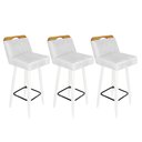 Ver imagem 1 de Kit 03 Banqueta Alta C/ Encosto Lith Para Cozinha Bar Balcão Bistrô Pé Palito Branco Corino Branco -