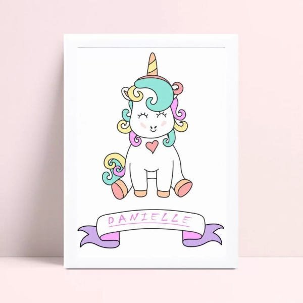 Quadro infantil desenho unicórnio e menina - Conspecto