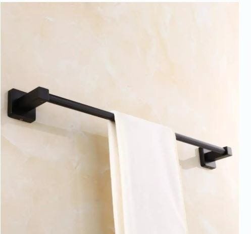 Porta Toalha Linear 60cm. Modelo Quadrado Com Dupla Fixação Preto Fosco Black - 2