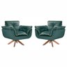 Conjunto 2 Poltronas Opalla Base Giratória Madeira Tecido Veludo Verde com Debrum Branco - 5