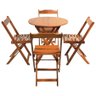 Jogo de Mesa Dobravel de Madeira 60cm Redondo com 4 Cadeiras Natural - 1