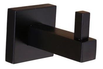 Cabide Quadrado Para Banheiro Dupla Fixação Preto Fosco Black