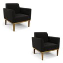 Ver imagem 1 de Kit 2 Poltronas Base de Madeira Fixa Castanho Marisa Suede D03 - D'Rossi Preto
