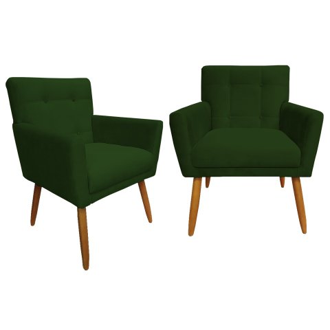 Kit 2 Poltronas Decorativa Onix Suede Verde Pés Madeira Ms Decor