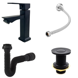 Torneira Banheiro Bancada Preto + Sifão + Valvula + Engate:preto