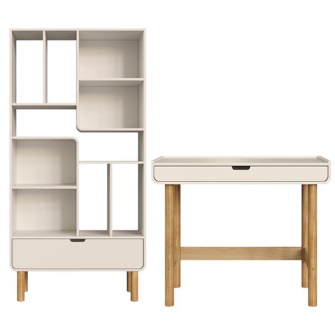 Conjunto Orgânico Estante e Escrivaninha e Pés Madeira Aura Off White 28110