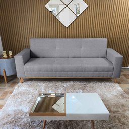 Sofá 3 Lugares 2,00m Living Madrid Estofados O Meu Móvel Cinza - 1