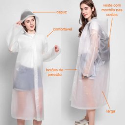 Capa de Chuva Transparente em Pvc para Mulher - Tamanho M - 4