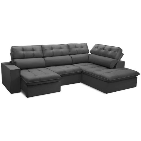 Sofá 4 Lugares Retrátil Reclinável Chaise Direito 288cm Solin F04 Veludo Grafite - Lyam Decor