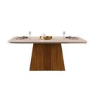 Ver imagem 1 de Mesa para Cozinha Italia + Tampo Madeirado Vidro 170x90cm Freijó/Off White - DJ Móveis