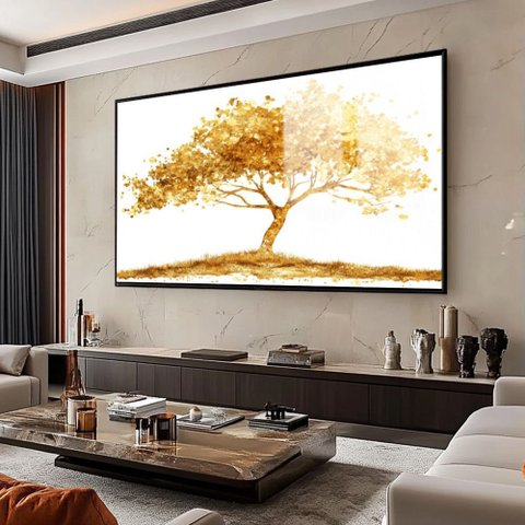 Quadro Arvore da Prosperidade Ii: Moldura Preta Canvas com Vidro/ 150x75