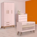 Ver imagem 1 de Conjunto Berço Mini Cama Retrô, Cômoda Trocador e Guarda Roupa Slim Rosa