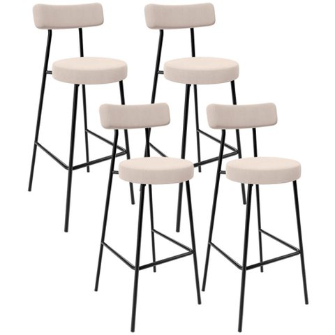 Kit 04 Banquetas Baixa Bar Cozinha Sala de Jantar Estrutura em Aço Milão L02 Suede Bege - Lyam