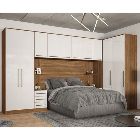 Guarda Roupa Dormitório Modulado Irlanda Casal/queen Canto - Amêndola Touch e Branco - Roupeiro Demo