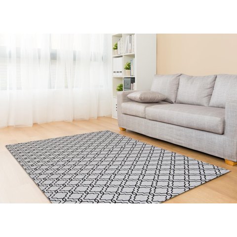 Tapete Para Sala ou Quarto Antiderrapante 1,50M x 1,32M Geométrico Branco e Preto