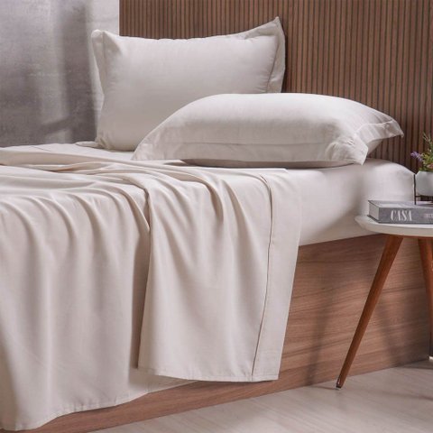 Jogo de Cama Queen 4 Pçs 1000 Fios Toque Acetinado Tessi Bege